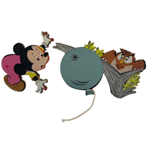 Disney Other - Disney Mickey Mouse and Owl Cardboard Wall Decor Nursery Art Set Vintage